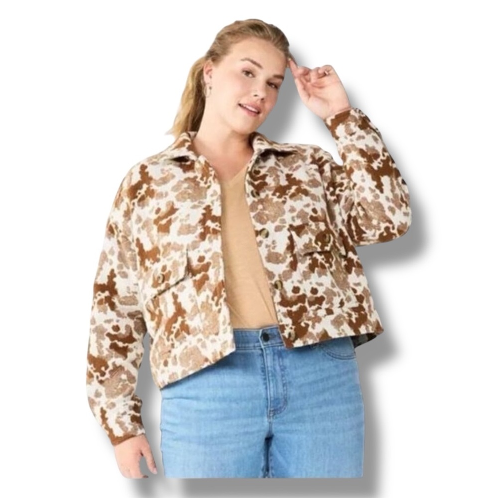 Sonoma Goods For Life Women’s Button Down Cropped Shacket, Jacquard, size 3X